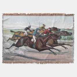 ヴィンテージのサラブレッド競走馬とジョッキのレース スローブランケット