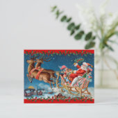 ヴィンテージのサンタのそり シーズンポストカード (スタンド正面)