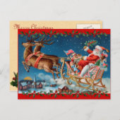 ヴィンテージのサンタのそり シーズンポストカード (正面/裏面)