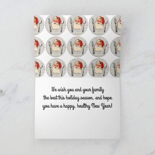 ヴィンテージのサンタのフォークのスプーンの料理用のクリスマスカード シーズンカード (内部)