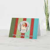 ヴィンテージのサンタのフォークのスプーンの料理用のクリスマスカード シーズンカード (正面)