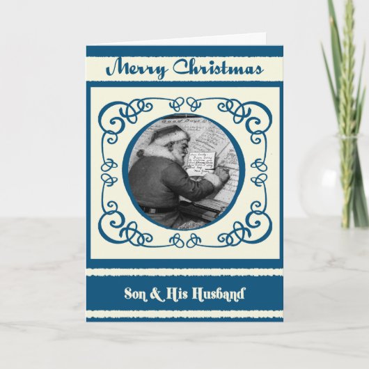 ヴィンテージのサンタの息子及び彼の夫のクリスマス シーズンカード (正面)