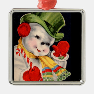 ヴィンテージのサンタの雪だるまのクリスマス メタルオーナメント