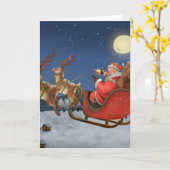 ヴィンテージのサンタクロースがソリに乗って カード (黄色い花)