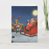 ヴィンテージのサンタクロースが彼のそりに乗って カード (正面)