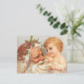 ヴィンテージのサンタクロースと赤ちゃん - クリスマス ポストカード (スタンド正面)