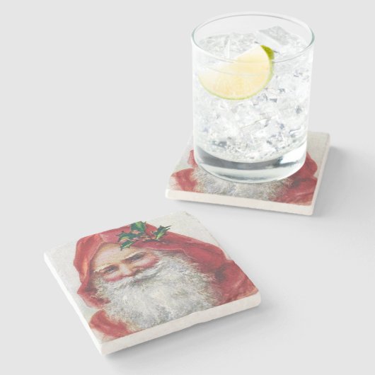 ヴィンテージのサンタクロースのポートレートのクリスマス ストーンコースター (横)