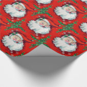 ヴィンテージのサンタクロースの包装紙は赤を緑化します ラッピングペーパー (角)