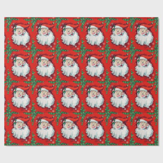 ヴィンテージのサンタクロースの包装紙は赤を緑化します ラッピングペーパー (フラット)