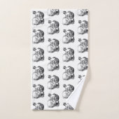 ヴィンテージのサンタクロースの白黒のクリスマスパターン バスタオルセット (ハンドタオル)