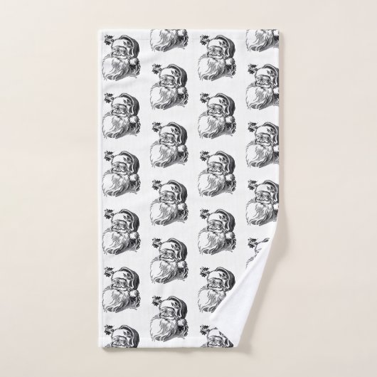 ヴィンテージのサンタクロースの白黒のクリスマスパターン バスタオルセット (ハンドタオル)