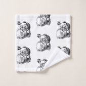 ヴィンテージのサンタクロースの白黒のクリスマスパターン バスタオルセット (ウォッシュタオル)