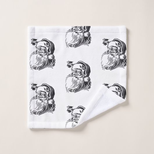 ヴィンテージのサンタクロースの白黒のクリスマスパターン バスタオルセット (ウォッシュタオル)