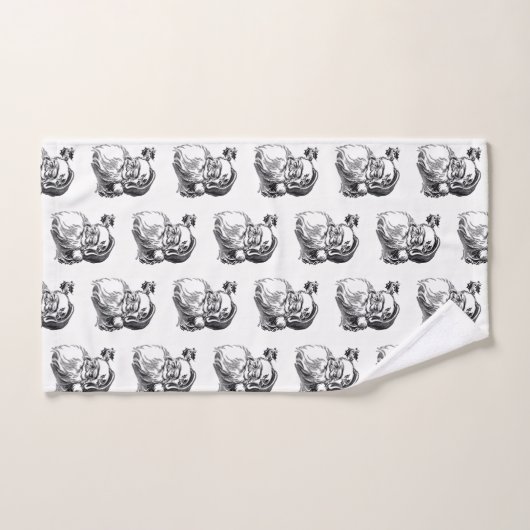 ヴィンテージのサンタクロースの白黒のクリスマスパターン バスタオルセット (ハンドタオル)