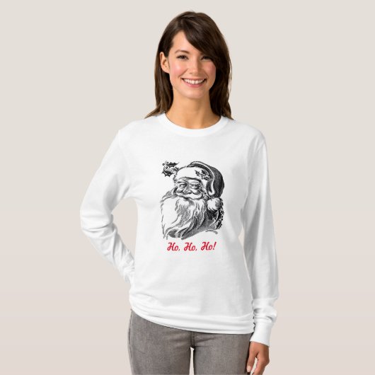 ヴィンテージのサンタクロースの白黒の赤のクリスマス Tシャツ (正面フル)