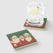 ヴィンテージのサンタ家族のクリスマス ストーンコースター (横)