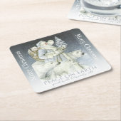 ヴィンテージのサンタSnowyの森林冬動物 スクエアペーパーコースター (アングル)