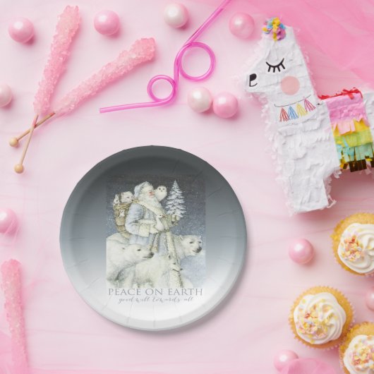 ヴィンテージのサンタSnowyの森林冬動物 ペーパープレート (パーティー)