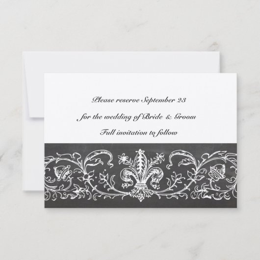 ヴィンテージのサンプラーの黒板のレースの保存日付 セーブザデート (正面)