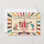 ヴィンテージのサーカスのパーソナライズな誕生日は感謝していしています サンキューカード (正面)