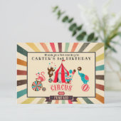 ヴィンテージのサーカスのパーソナライズな誕生日は感謝していしています サンキューカード (スタンド正面)