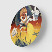 ヴィンテージのサーカスのピエロ ラウンド壁時計 (傾斜)