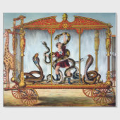 ヴィンテージのサーカスのヘビの扱う人およびおりに入れられた動物 ラッピングペーパー (フラット)