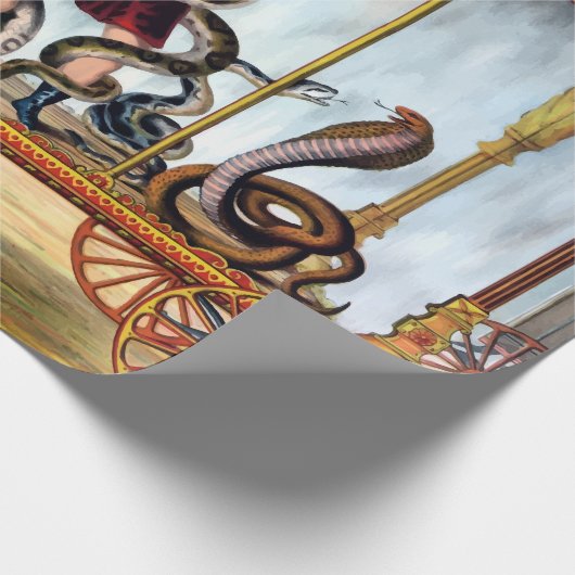 ヴィンテージのサーカスのヘビの扱う人およびおりに入れられた動物 ラッピングペーパー (角)