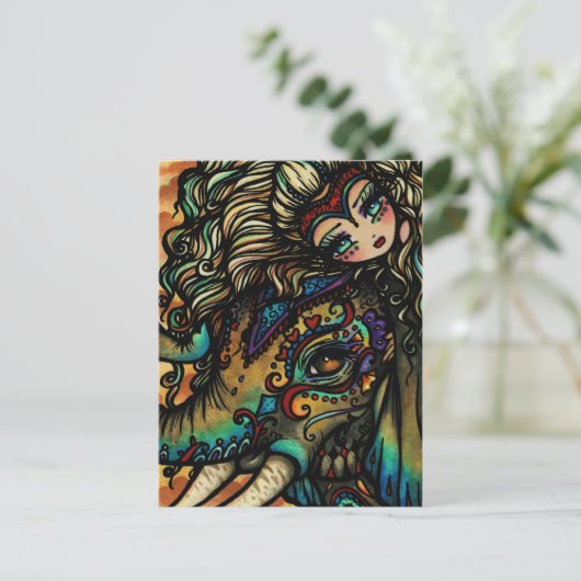 ヴィンテージのサーカス象の妖精のファンタジーの芸術の女の子 ポストカード (スタンド正面)