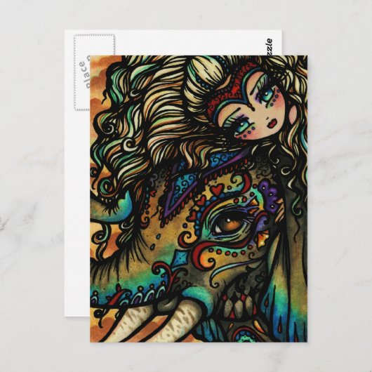 ヴィンテージのサーカス象の妖精のファンタジーの芸術の女の子 ポストカード (正面/裏面)