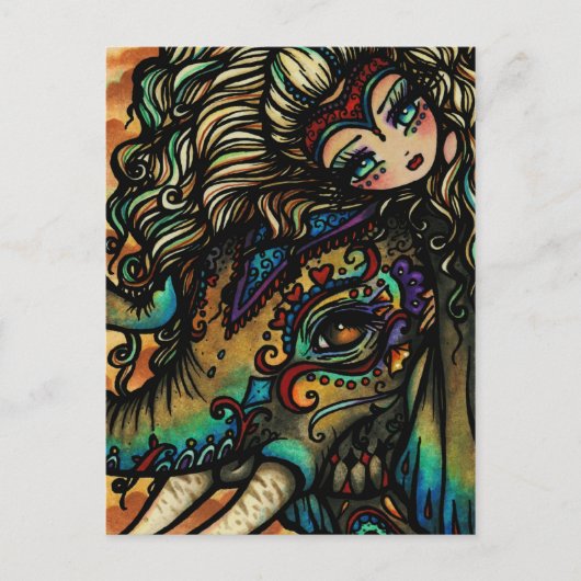 ヴィンテージのサーカス象の妖精のファンタジーの芸術の女の子 ポストカード (正面)