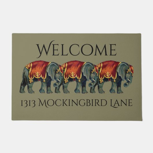 ヴィンテージのサーカス象は個人化なります ドアマット (正面)