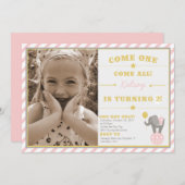 ヴィンテージのサーカス象-第2誕生日 招待状 (正面/裏面)