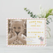 ヴィンテージのサーカス象-第4誕生日 招待状 (スタンド正面)