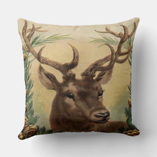 ヴィンテージのシカの木びき台の雄鹿の自然の素朴なクリスマス クッション (裏面)