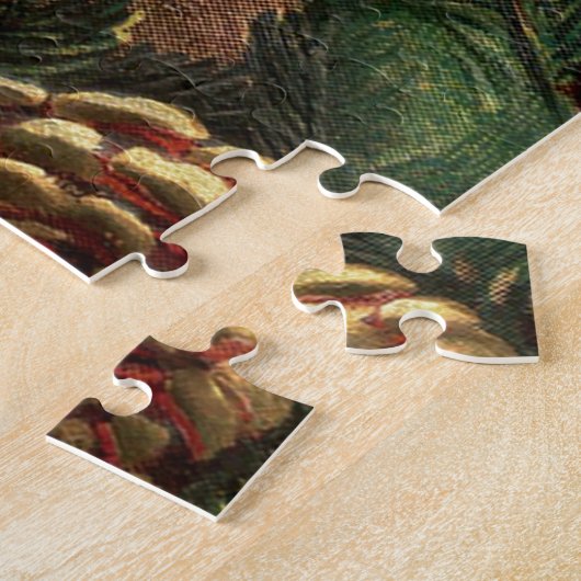 ヴィンテージのシカの木びき台の雄鹿の自然の素朴なクリスマス ジグソーパズル (側面)