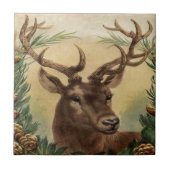 ヴィンテージのシカの木びき台の雄鹿の自然の素朴なクリスマス タイル (正面)