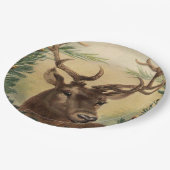 ヴィンテージのシカの木びき台の雄鹿の自然の素朴なクリスマス ペーパープレート (アングル)