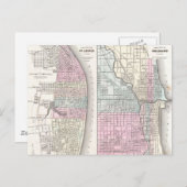 ヴィンテージのシカゴとセントルイスの地図(1855年) ポストカード (正面/裏面)