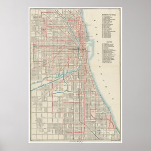 ヴィンテージのシカゴの鉄道地図(1893年) ポスター