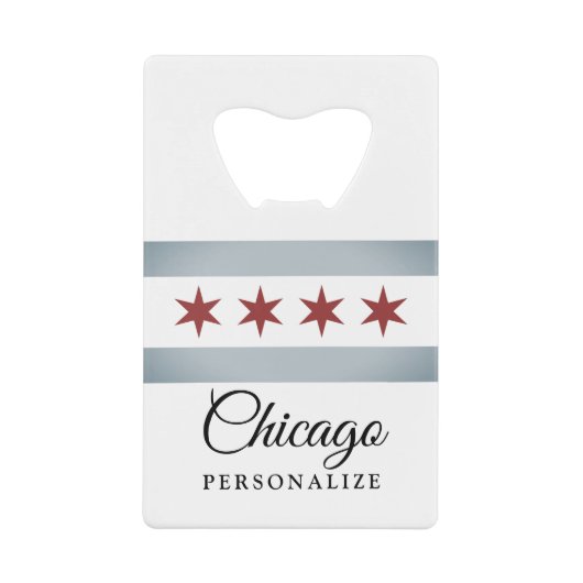 ヴィンテージのシカゴ都市旗の名前をカスタムする クレジットカード栓抜き (正面)