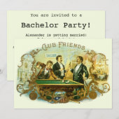 ヴィンテージのシガーラベルアート、クラブフレンド ビリヤード 招待状 (正面/裏面)