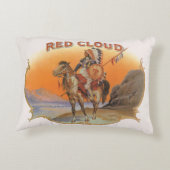 ヴィンテージのシガーラベルアート、赤い雲のインディアンが馬に乗る アクセントクッション (裏面)