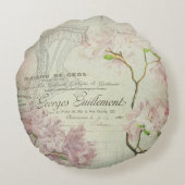 ヴィンテージのシックでフランスのな原稿のぼろぼろの花のコルセット ラウンドクッション (裏面)