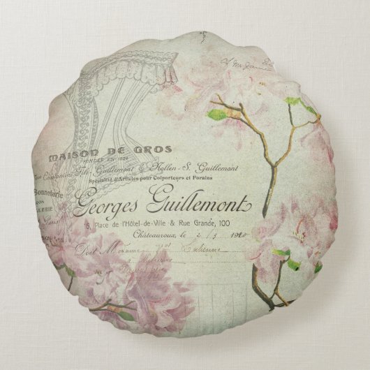 ヴィンテージのシックでフランスのな原稿のぼろぼろの花のコルセット ラウンドクッション (裏面)