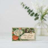 ヴィンテージのシックなオレンジ美容師は花を切ります 名刺 (スタンド正面)