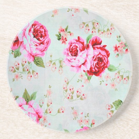 ヴィンテージのシックなコテージピンクのバラの花柄 コースター (正面)