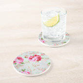 ヴィンテージのシックなコテージピンクのバラの花柄 コースター (側面)