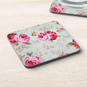 ヴィンテージのシックなコテージピンクのバラの花柄 コースター (左側)