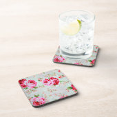 ヴィンテージのシックなコテージピンクのバラの花柄 コースター (右側)